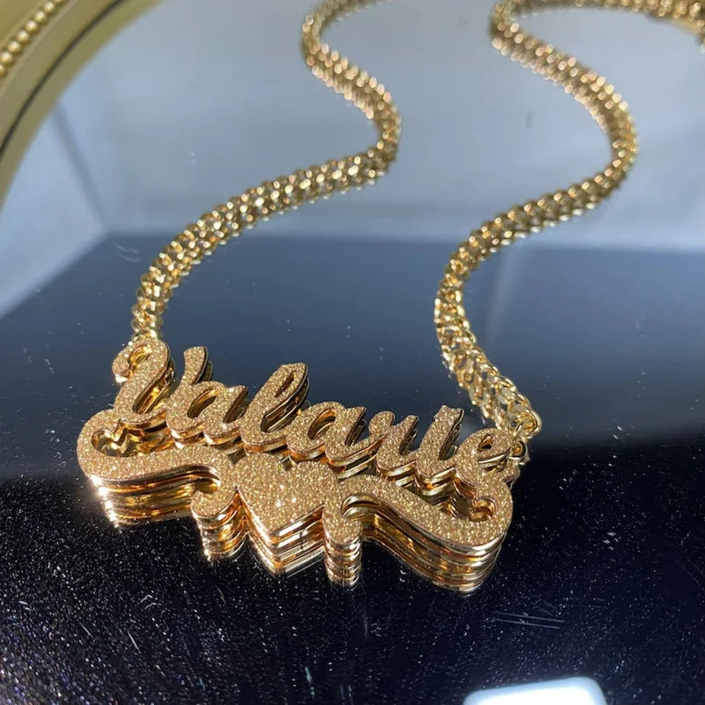 Custom Double Layer Name Pendant Necklaces