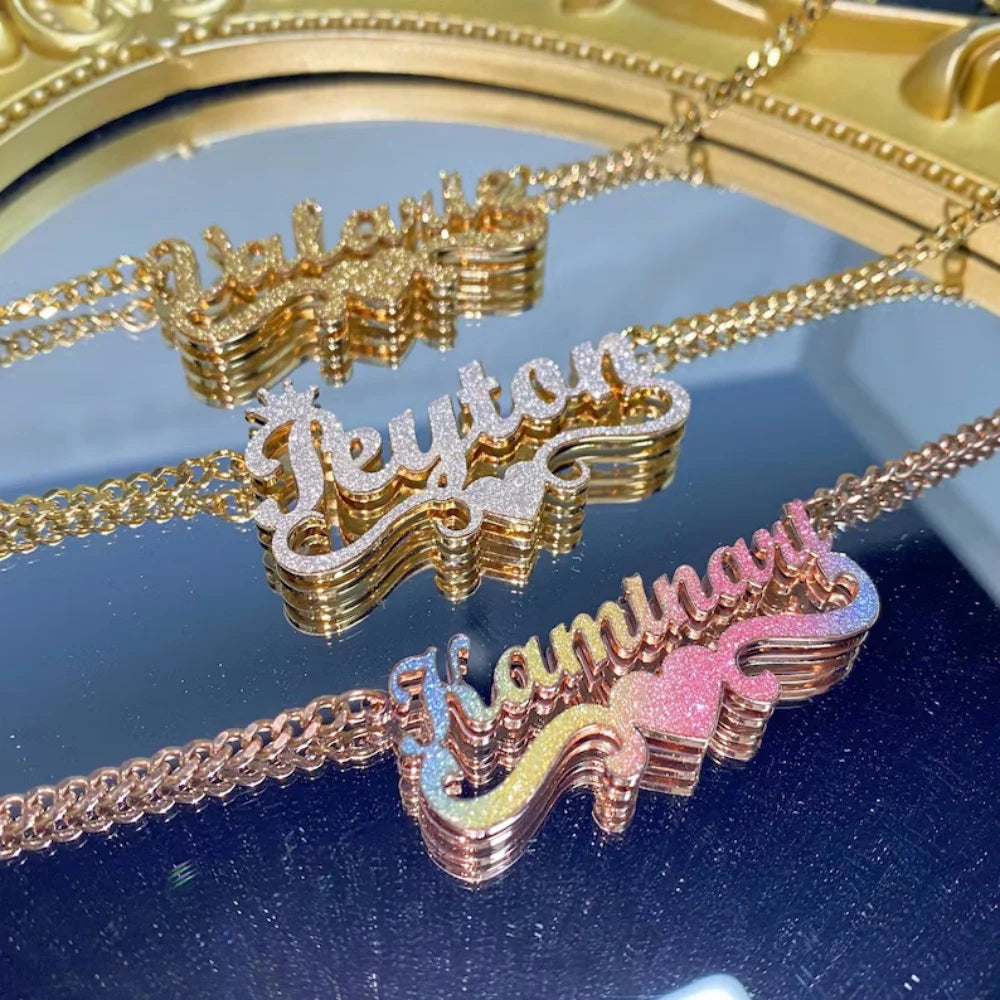 Custom Double Layer Name Pendant Necklaces