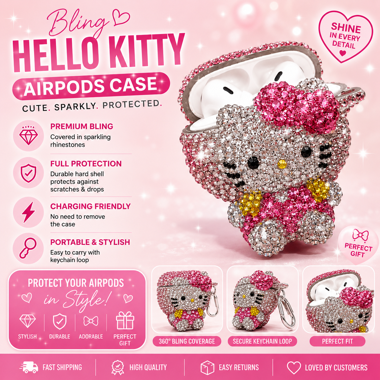 Hello Kitty Rhinestone AirPod Covers