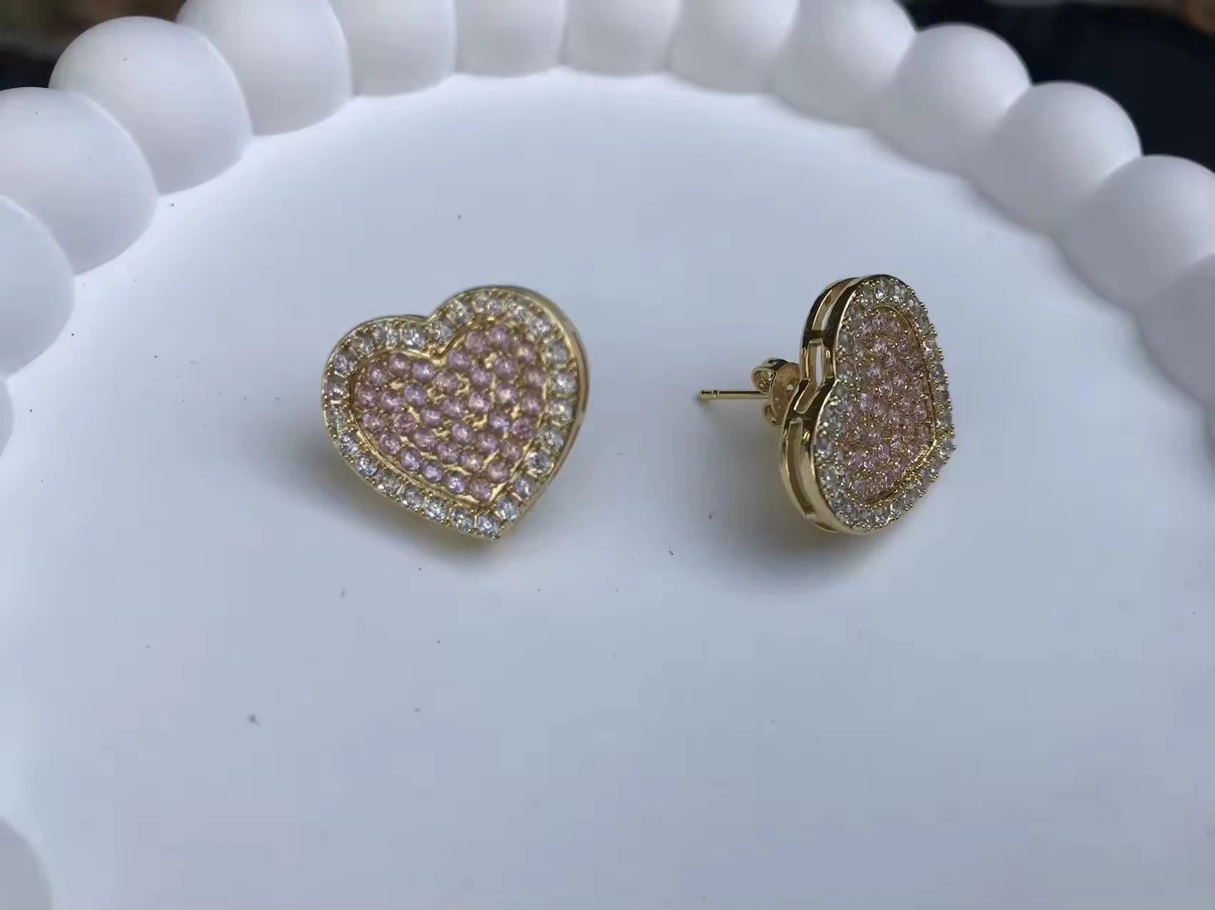 Nugget Rollie Chain Diamond CZ Heart Frame Pendant Necklace